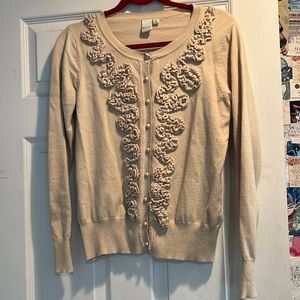 Tan cardigan button up with ruffle detailing